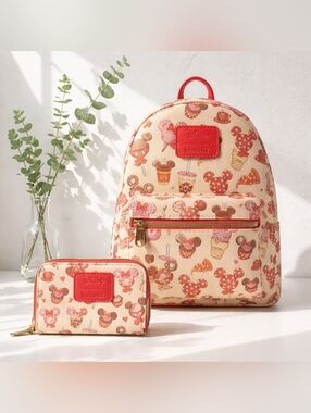 NWT Disney Loungefly Cream and Red Backpack and Wallet